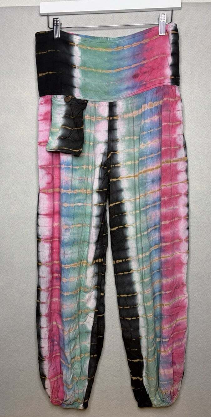 Earthbound Trading Co Women's Multicolor Tie-Dye Harem Pants Pocket Size Large